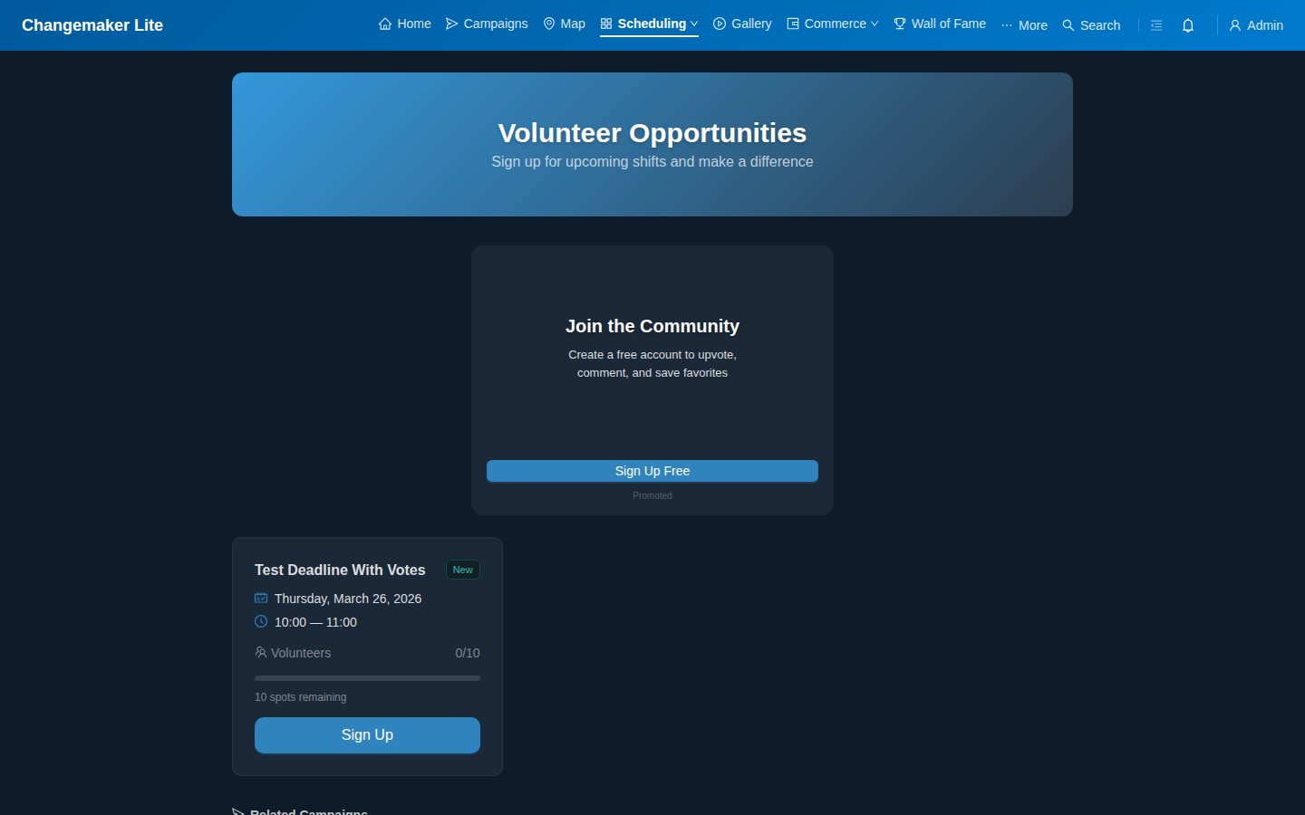 Public volunteer shifts
