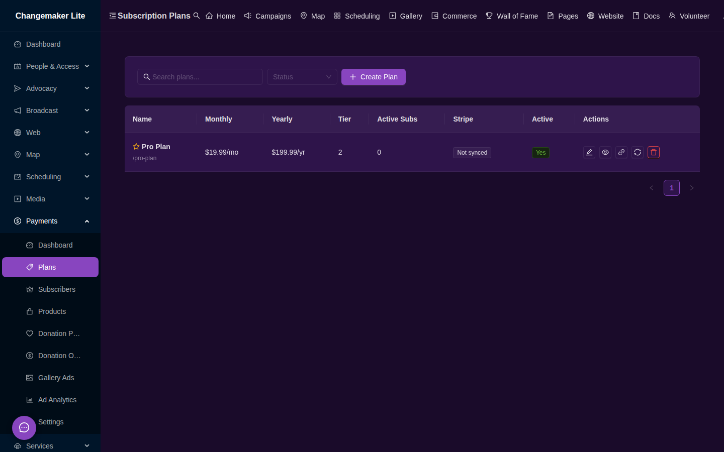 Subscription plan management